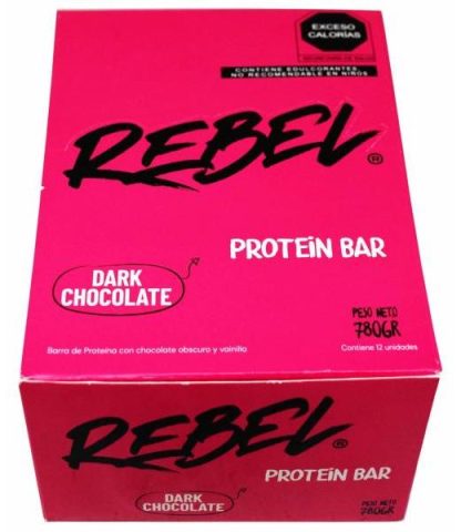 BARRA DE PROTEINA CHOCOLATE OSCURO 65G REBEL P 12