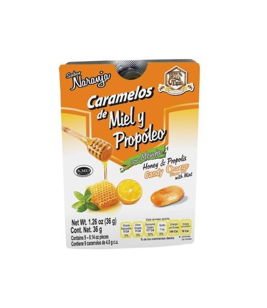 BLISTER CARAMELO DE MIEL Y PROPOLEO SABOR NARANJA C 9 PZAS LA TIA TRINI