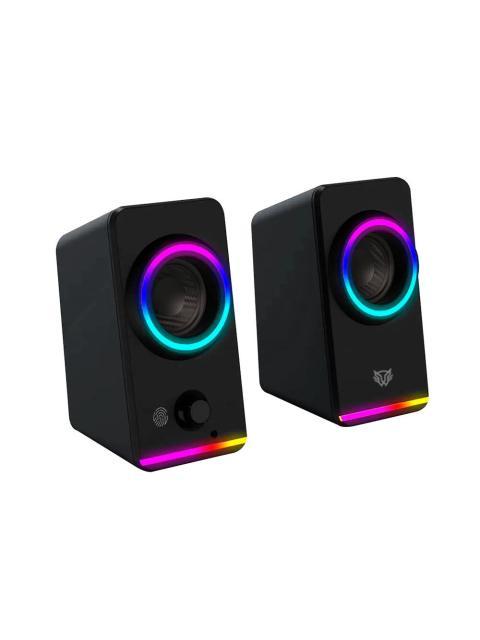 BOCINAS 2.0 GAMER GLIMM STYLE BG565 BALAM RUSH CONEXION BLUETOOTH-AUXILIAR CONTROLADOR TOUCH ILUMINACION LED 3 MODOS 10W RMS