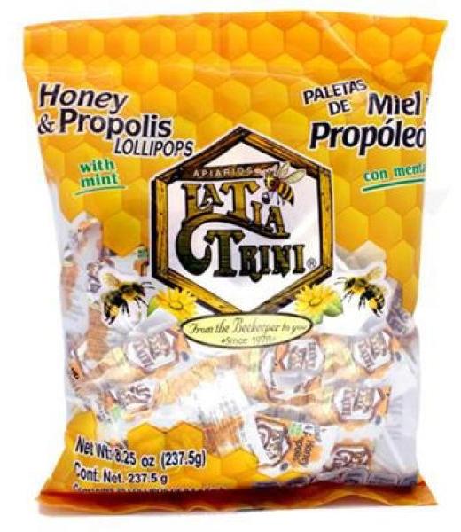 BOLSA PALETA CON MIEL Y PROPOLEO C MENTHA C 25 PZS LA TIA TRINI