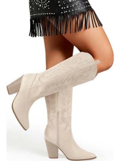 BOTA TEXANA BORDADA BEIGE TIERRA BENDITA DELUXE
