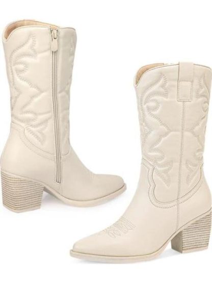 BOTA VAQUERA TUBO BORDADO BEIGE/HUESO TIERRA BENDITA