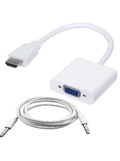 BROBOTIX CONVERTIDOR HDMI MACHO - VGA HEMBRA + AUDIO BLANCO