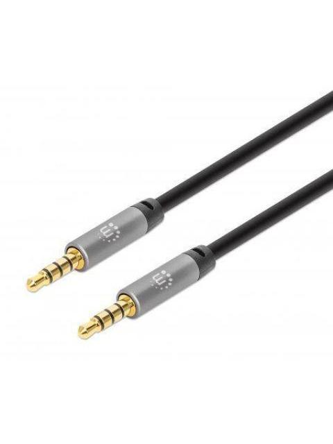 CABLE AUXILIAR MANHATTAN AUDIO ESTEREO 3.5MM MACHO 2M NEGRO-PLATA 355995