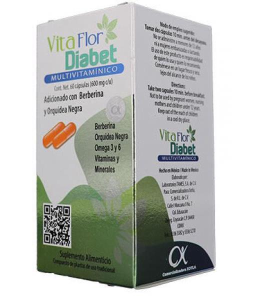 CAPS. VITA FLOR DIABET MULTIVITAMINICO C 60 600 MG C U ADIC. CON COMERCIALIZADORA XOTLA