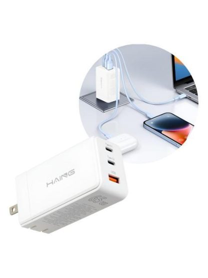 CARGADOR CARGA RAPIDA TIPO C Y USB 65W 3 PUERTOS PLEGABLE