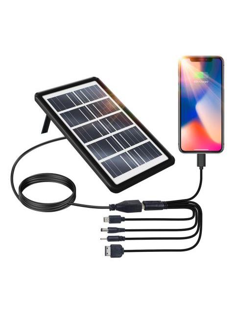 CARGADOR PORTATIL SOLAR POLICRISTALINO 3.8W CON ADAPTADOR 5 EN 1 ENERGIA RENOVABLE PARA DISPOSITIVOS ELECTRONICOS COMPATIBLE CON MULTIPLES CONECTORES USO EXTERIOR O DE EMERGENCIA