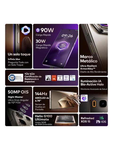 CELULAR INFINIX NOTE 50 PRO AI PHONE SOMBRA NEGRO 256GB ROM 8+8GB RAM BIO-ACTIVE HALO AI 90W CARGA SUPERRAPIDA AMOLED 144HZ 30W INALAMBRICA 6.78 - Image 3