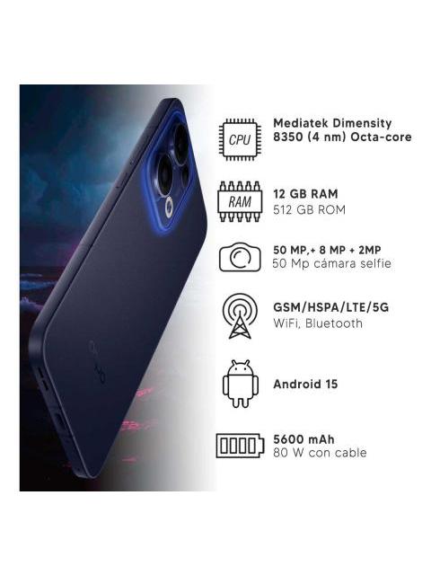 CELULAR OPPO RENO13 5G 12GB RAM 512GB ALMACENAMIENTO INTERNO AZUL LUMINOSO FOTOGRAFIA ACUATICA - Image 3