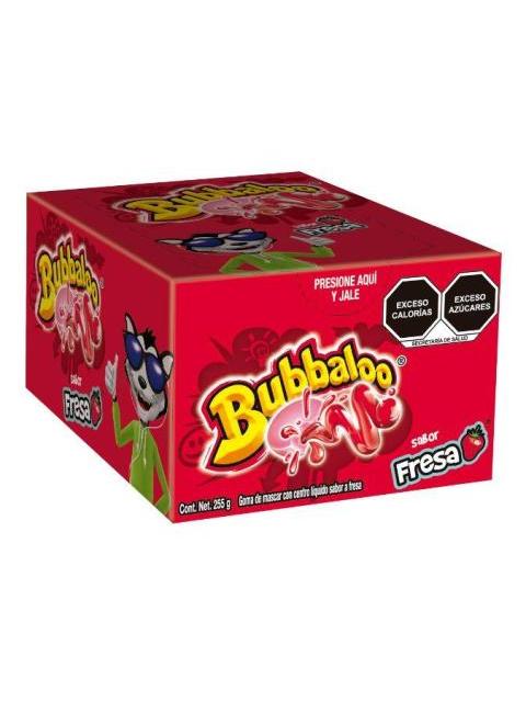 CHICLE CON RELLENO LIQUIDO BUBBALOO SABOR FRESA CON 47 PIEZAS