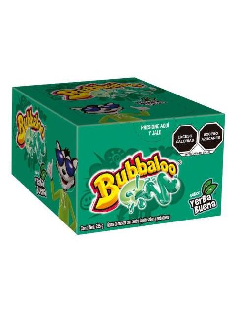 CHICLE CON RELLENO LIQUIDO BUBBALOO SABOR YERBABUENA CON 47 PIEZAS