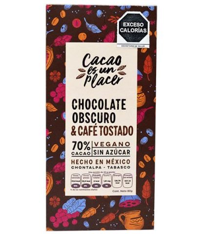 CHOCOLATE EN BARRA OBSCURO CAFE TOSTADO 80 G CACAO ES UN PLACER