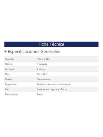 CINTA ADHESIVA NEXTEP NE607T CORTE FACIL 18MM X 33MM MTS CON 2 PIEZAS - Image 2