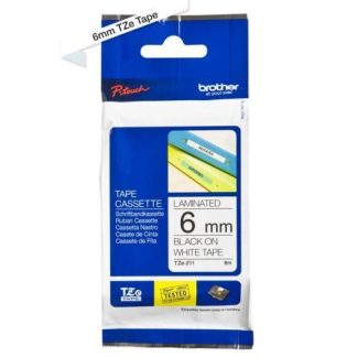 CINTA BROTHER TZE211 NEGRO EN BLANCO 6MM X 8M