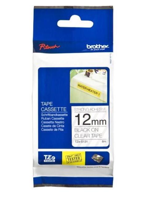 CINTA BROTHER TZES131 NEGRO SOBRE TRANSPARENTE 12MM X 8 M