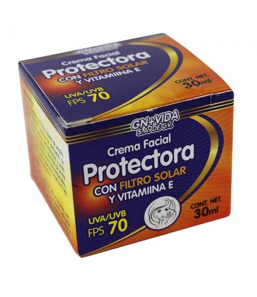 CREMA FACIAL PROTECTORA CON FILTRO SOLAR Y VIT. E (FPS 70) 30ML GN+VIDA