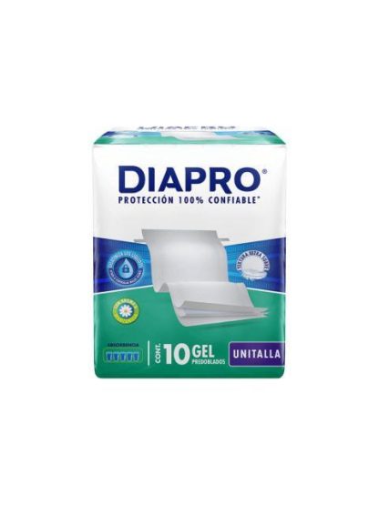 DIAPRO PAÑAL ADULTO PREDOBLADO GEL CON 10 PZ