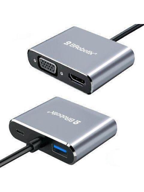 DOCKING STATION DE INTERFAZ 4 EN 1 BROBOTIX 2X USB-C HDMI 2X USB 3.0 VGA PLATA 6000687 - Image 3