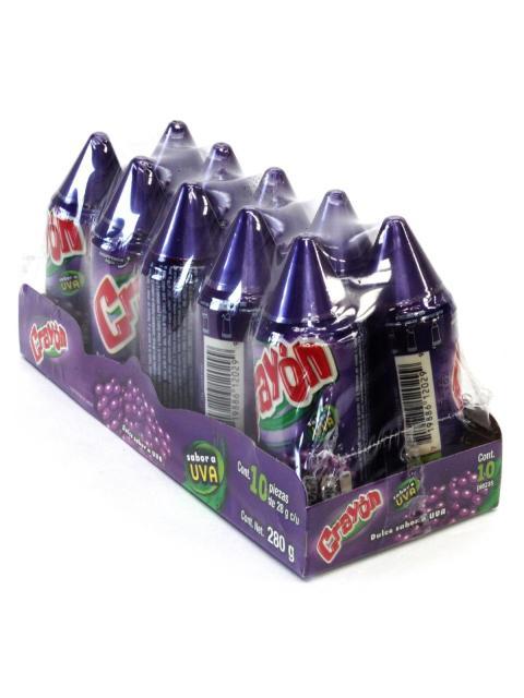 DULCE ACIDITO CRAYON UVA PAQUETE CON 10 PIEZAS DE 28 GR