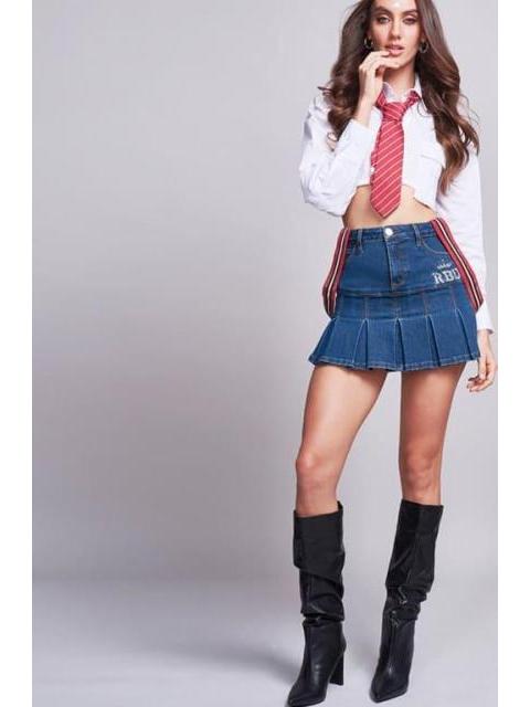 FALDA CORTA PLISADA RBD AZUL SEVEN JEANS - Image 5