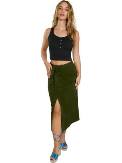 FALDA MIDI DE LINO VERDE OLIVO HOLLY LAND - Image 4