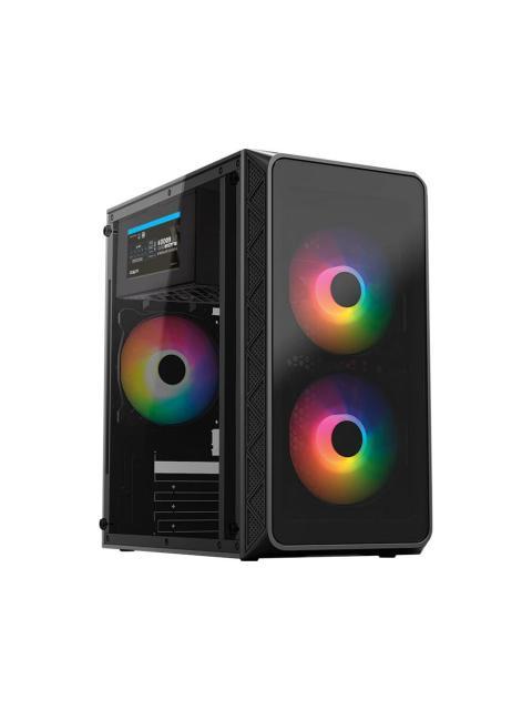 GABINETE ACTECK DOOM PRO CRYSTAL GI730 MINI-TOWER MICRO-ATX-MINI-ITX USB 2.0-3.0 CON FUENTE DE 600W 3 VENTILADORES INSTALADOS NEGRO
