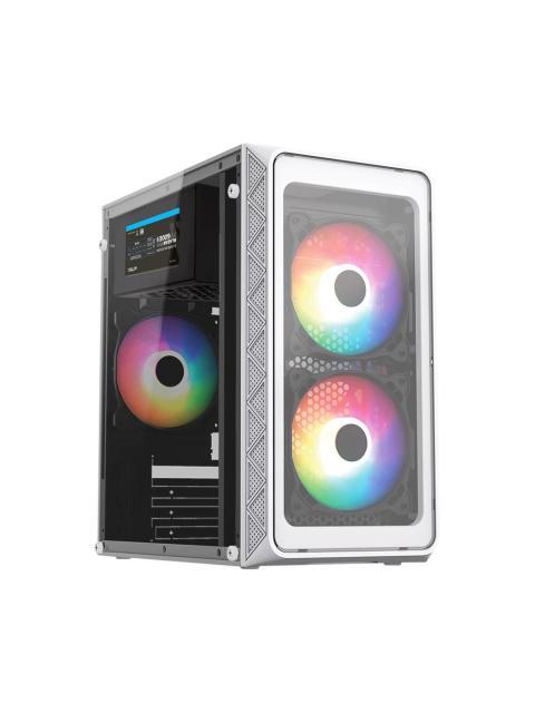 GABINETE ACTECK DOOM PRO CRYSTAL GI730C MINI-TOWER MICRO-ATX-MINI-ITX USB 2.0-3.0 CON FUENTE DE 600W 3 VENTILADORES INSTALADOS BLANCO
