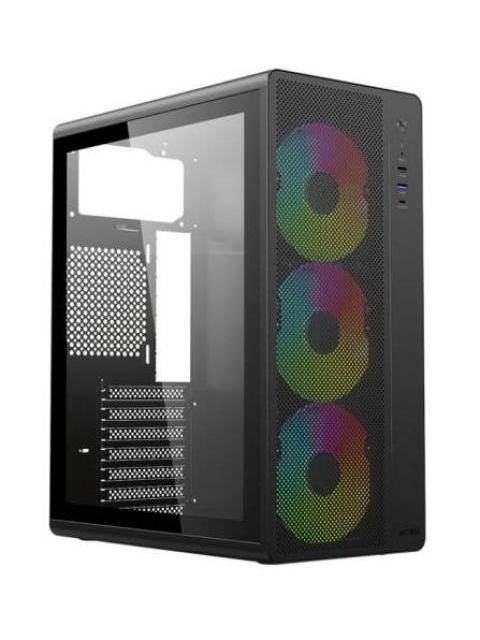 GABINETE ACTECK ESSEN PRO X GM767 MIDI-TOWER ATX-MICRO-ATX USB 2.0-3.0 SIN FUENTE 3 VENTILADORES INSTALADOS NEGRO