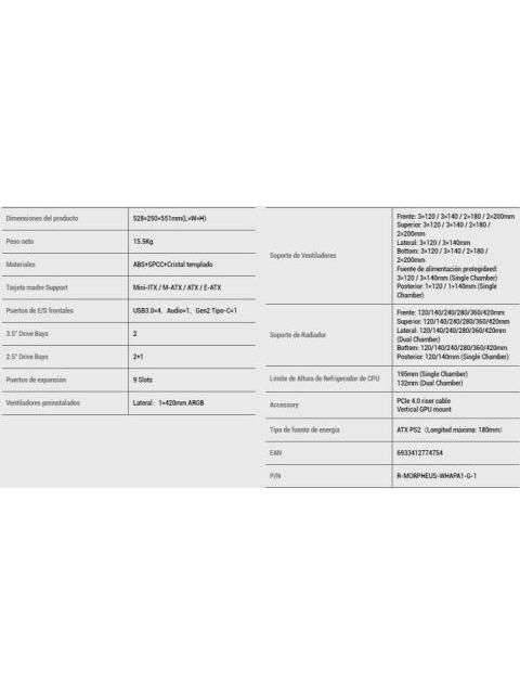 GABINETE DEEPCOOL RMORPHEUS COMPATIBILIDAD ATX; EATX GPU DE HASTA 480MM. INCLUYE 3 VENTILADORES ARGB DE 140MM. CAPACIDAD 9 VENTILADORES DE 120MM O 140 - Image 5