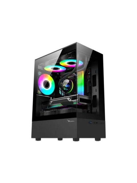 GABINETE XZEAL X-ZYNERGY MIDI-TOWER MICRO-ATX-MINI-ITX USB 2.0-3.0 SIN FUENTE 3 VENTILADORES INSTALADOS NEGRO