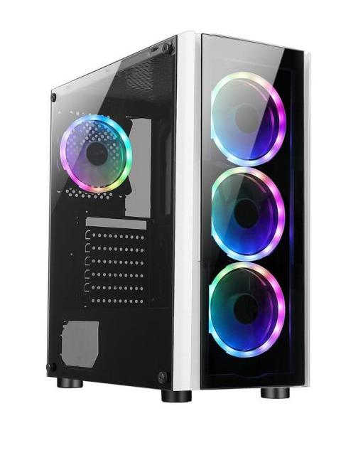 GABINETE XZEAL XZ110 CON VENTANA RGB TOWER ATX-MICRO-ATX-MINI-ATX USB 3.0-2.0 SIN FUENTE 3 VENTILADORES RGB INSTALADOS BLANCO