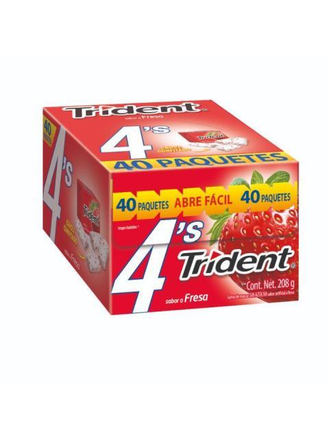 GOMA DE MASCAR TRIDENT CON MICROCAPSULAS SABOR FRESA PAQUETE CON 40 PIEZAS DE 4 PASTILLAS