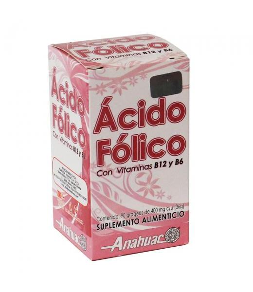 GRAG. ACIDO FOLICO C 90 400 MG C U C VIT B12 Y B6 ANAHUAC