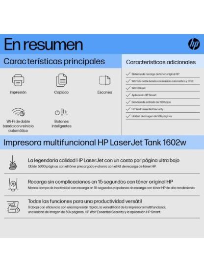 IMPRESORA MULTIFUNCIONAL HP LASERJET TANK MFP 1602W 2R3E8A 600 X 600 DPI 22 PPM 25000 PAGINAS - Image 9