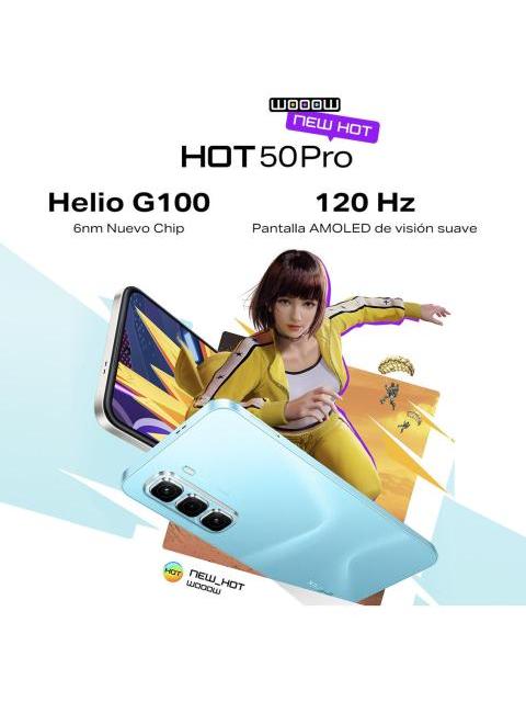 INFINIX HOT 50 PRO COLABORADO CON FREE FIRE AZUL DUAL SIM 256GB 8GB+8GB RAM FRECUENCIA DE ACTUALIZACION DE 120HZ MODELO DEL PROCESADOR MEDIATEK HELIO G100