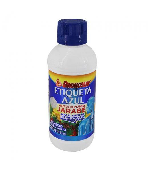 JARABE BRONCOLIN ETIQUETA AZUL MEZCLA DE PLANTAS 140 ML. PARA EL BRONCOLIN