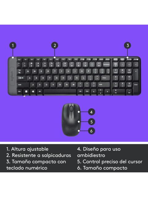KIT DE TECLADO Y MOUSE LOGITECH MK220 INALAMBRICO USB NEGRO (ESPANOL) - Image 7