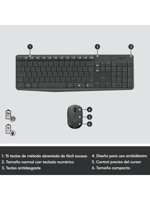 KIT DE TECLADO Y MOUSE LOGITECH MK235 INALAMBRICO USB NEGRO (ESPANOL) - Image 7