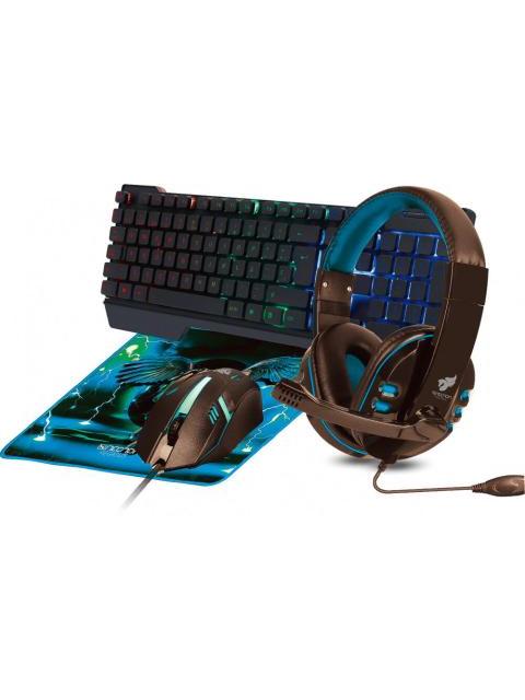 KIT GAMING 4 EN 1 NGCPEGASUS AUDIFONOS LED TECLADO 104 BOTONES MOUSE 3 BOTONES 1000DPI MOUSEPAD AZUL