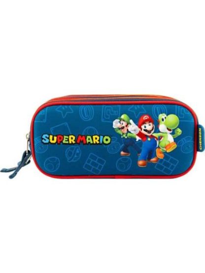 LAPICERA TRIPLE COMPARTIMENTO AZUL MARIO BROS