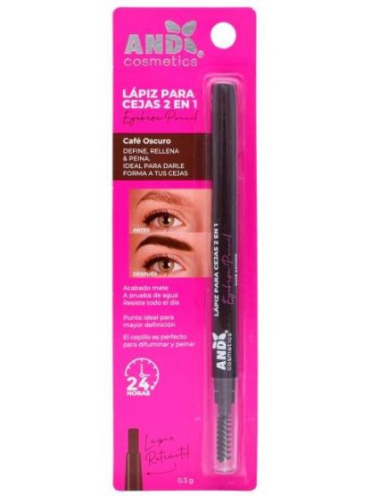 LAPIZ PARA CEJAS 2 EN 1 CAFE OSCURO 0.3 G AND
