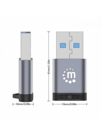 MANHATTAN ADAPTADOR USB 3.0 MACHO - USB C HEMBRA GRIS - Image 5