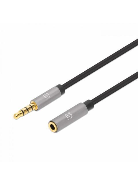 MANHATTAN CABLE AUX 3.5MM MACHO - 3.5MM HEMBRA 3 METROS NEGRO-PLATA