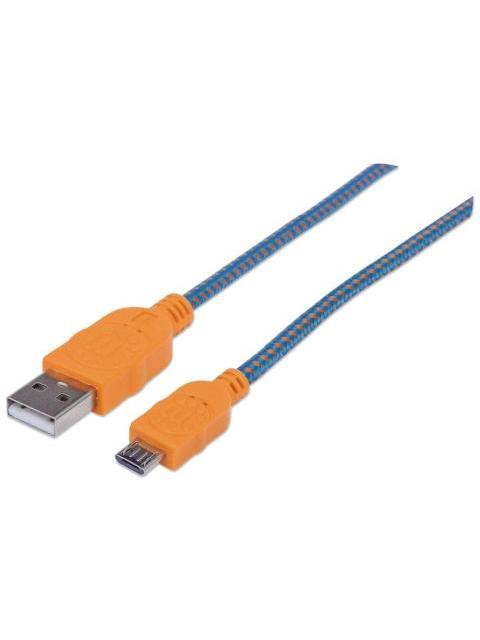 MANHATTAN CABLE CON RECUBRIMIENTO TEXTIL USB 2.0 A MACHO - MICRO USB 2.0 B MACHO 1.8 METROS AZUL-NARANJA
