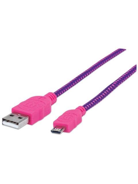 MANHATTAN CABLE CON RECUBRIMIENTO TEXTIL USB 2.0 A MACHO - MICRO USB 2.0 B MACHO 1 METRO ROSA-MORADO