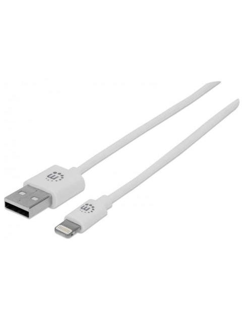MANHATTAN CABLE DE CARGA CERTIFICADO MFI USB A 2.0 MACHO - LIGHTNING MACHO 1 METRO BLANCO PARA IPHONE-IPAD-IPOD