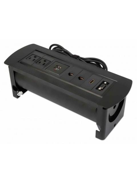 MANHATTAN CAJA PARA MESA 164856 2 PUERTOS + 2X USB NEGRO