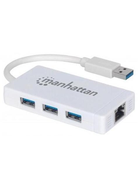 MANHATTAN HUB USB A 3.0 DE 3 PUERTOS 1X RJ-45 5000 MBIT-S BLANCO