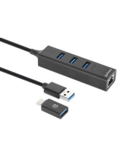 MANHATTAN HUB USB MACHO - 3 PUERTOS USB HEMBRA1X RJ-45 5000MBIT-S NEGRO - Image 2