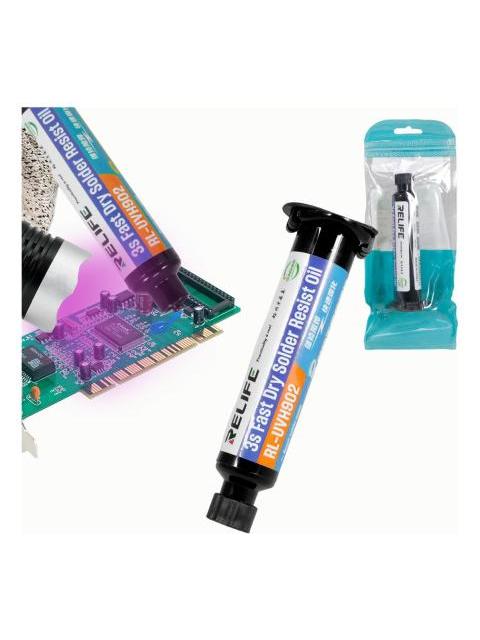 MASCARA ANTISOLDANTE UV COLOR AZUL COMPATIBLE CON LUZ ULTRAVIOLETA PARA REPARAR PLACAS PCB AISLANTE PRECISA Y SEGURA IDEAL PARA TECNICOS EN ELECTRONICA Y REPARACIONES FINAS